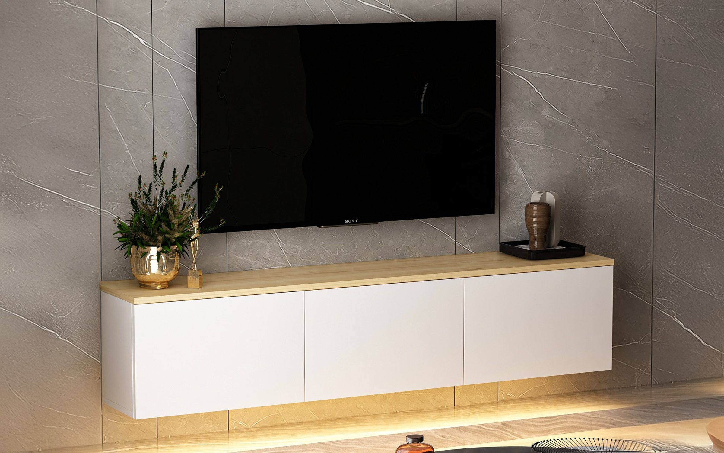 Modul TV Nesto, stejar + alb  2